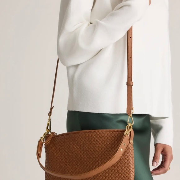 Quince Italian Handwoven Leather Mini Shoulder Bag in Cognac - Picture 2 of 5